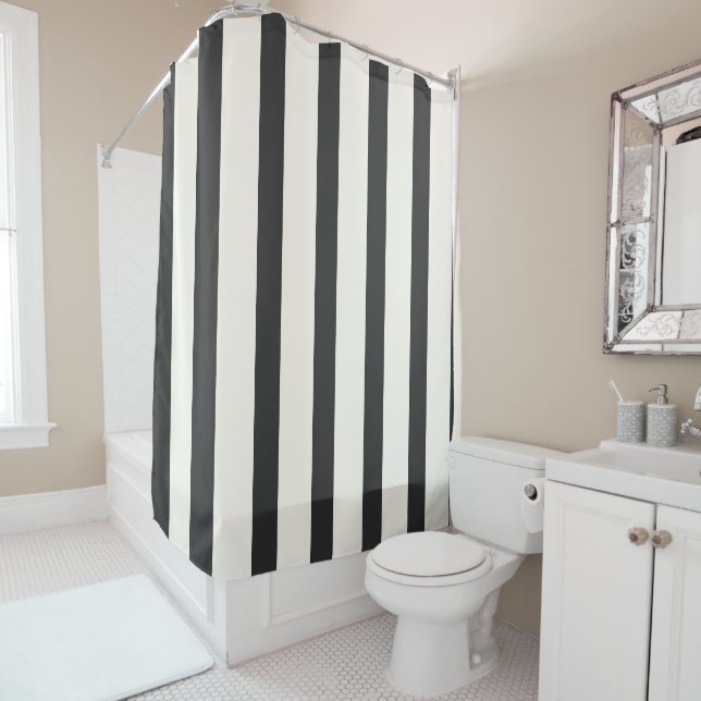 Black and White Striped vertical stripes Shower Curtain (In Situ)
