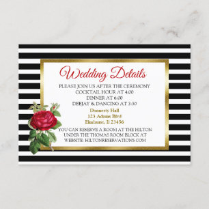 Black and White Striped Wedding Details Card