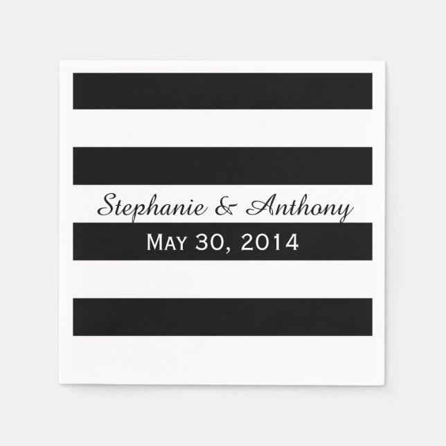 Black and White Striped Wedding Napkin (Front)