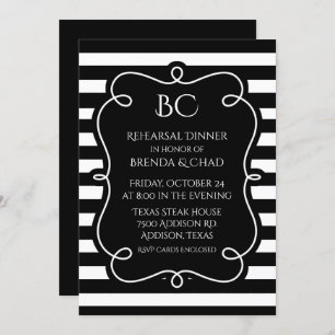 Black and White Striped Wedding Rehearsal Dinner Invitation