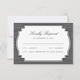 Black and White Striped Wedding RSVP Card