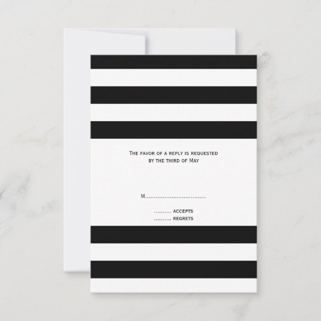 Black and White Striped Wedding RSVP Card (Front)