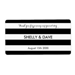 Black and white striped wedding water bottle label