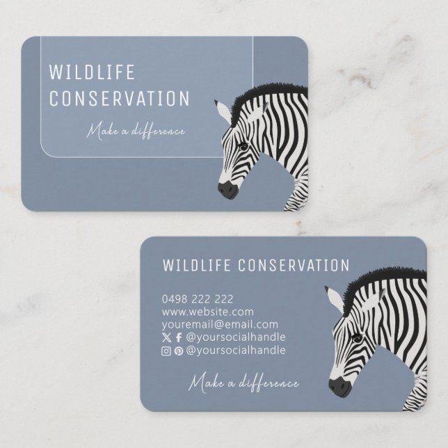 Black and White Striped Zebra Blue Business Card (Front/Back)