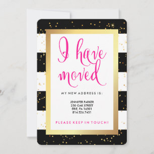 Black and White Stripes and Gold   I Have Moved Announcement