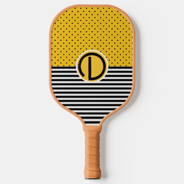 Black And White Stripes And Polka Dots Pickleball Paddle (Front)
