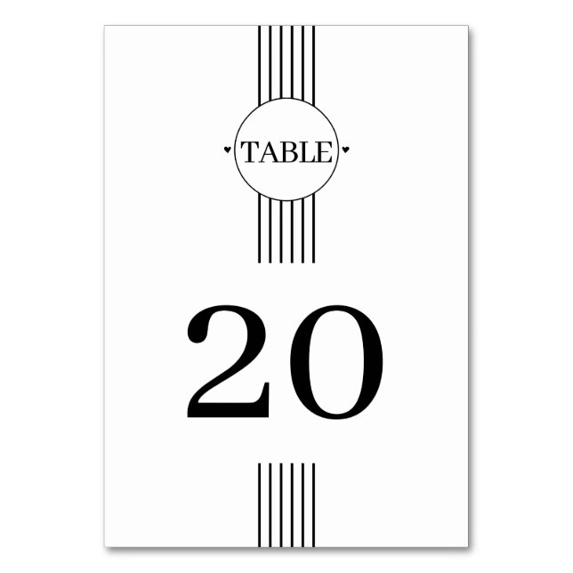 Black and white stripes and round frame wedding table number (Front)