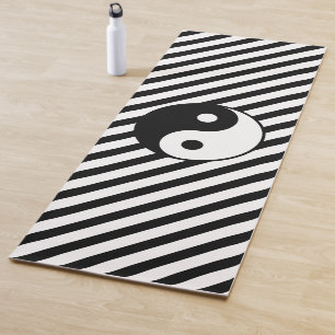 Black and White Stripes and Yin Yang Symbol Yoga Mat
