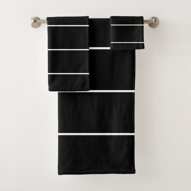 Black and White Stripes Bath Towel Set (Insitu)