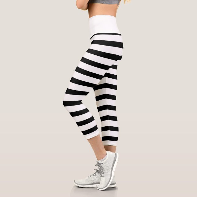 Black and White Stripes Capri Leggings (Left)