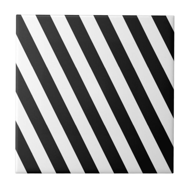 Black And White Stripes Ceramic Tile (Front)