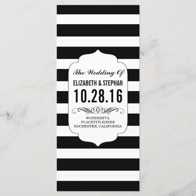 Black and white stripes chic wedding programs (Front)