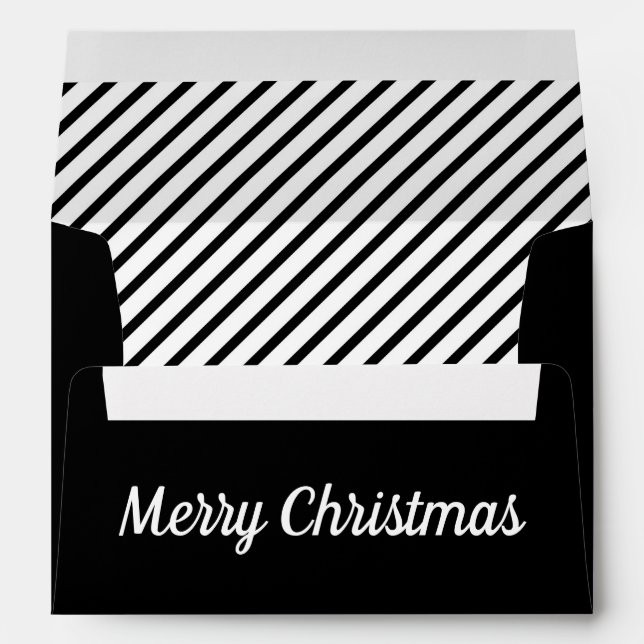 Black And White Stripes Christmas Return Address Envelope (Back (Bottom))
