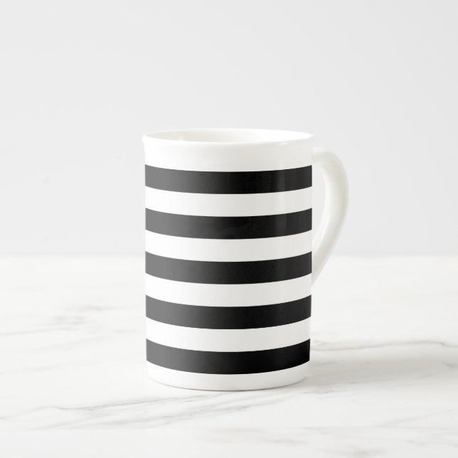 Black And White Stripes Classic Bone China Mug (Front Right)