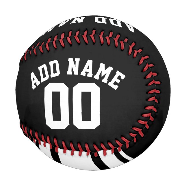 Black and White Stripes - Custom Name and Number Baseball (Front Right)