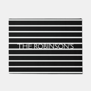 Black and White Stripes/Customise Family Name Doormat