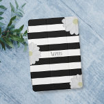 Black and White Stripes Daisy Name iPad Air Cover<br><div class="desc">Add your name to this bold black and white striped daisy iPad cover.</div>
