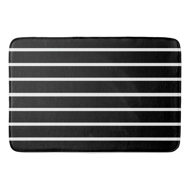 Black and White Stripes Design Bath Mat (Front)