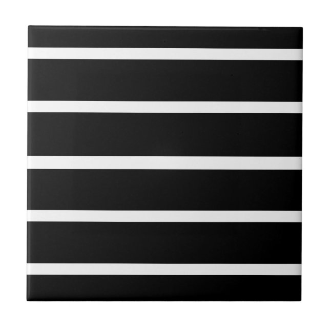 Black and White Stripes Design Ceramic Tile (Front)