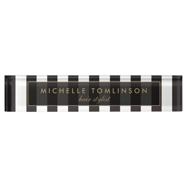 Black and White Stripes Desk Nameplate (Front)