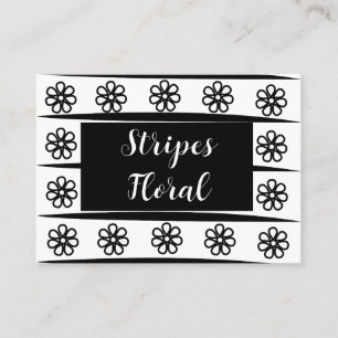 Black and White Stripes Floral    Business Card