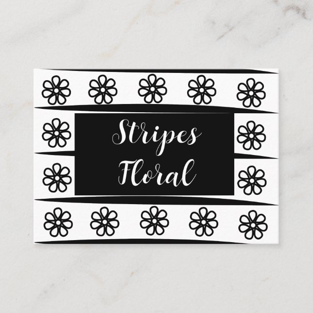 Black and White Stripes Floral    Business Card (Front)