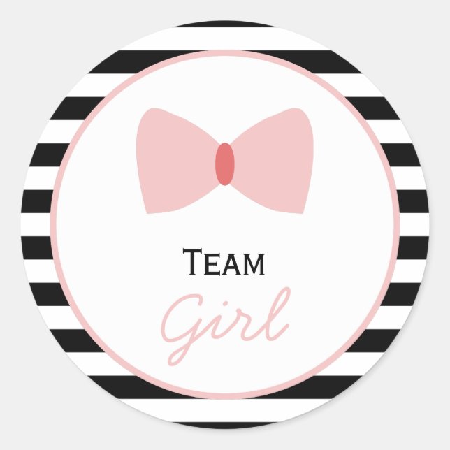 Black and white Stripes Gender Reveal  Bow Classic Round Sticker (Front)