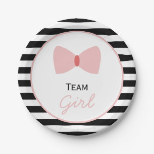 Black and white Stripes Gender Reveal  Bow Paper Plate