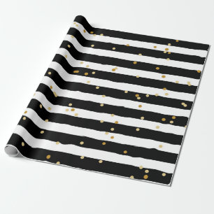 Black and white stripes gold dots pattern wrapping paper