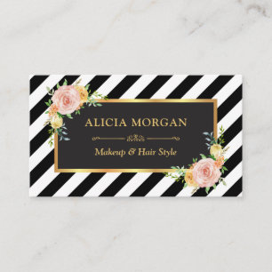 Black and white stripes gold floral frame appointment card