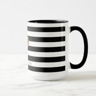 Black and White Stripes Gold Heart Mug