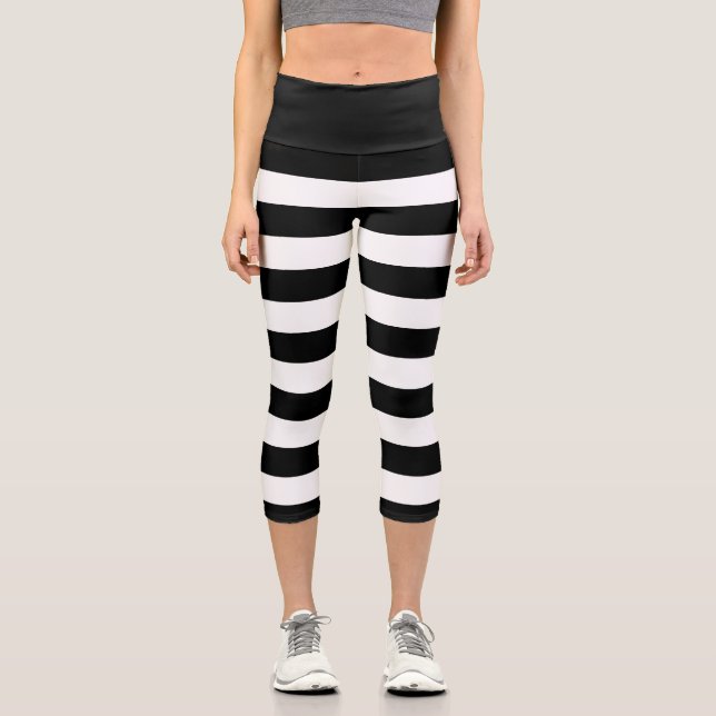 black and white stripes gothic lolita batcave capri leggings (Front)