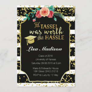 Black and White Stripes graduation Invitation