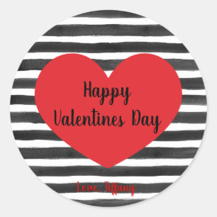 Black and white stripes Happy Valentines Day Classic Round Sticker