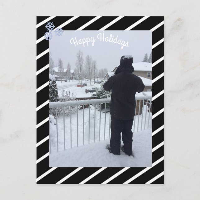 Black and White Stripes Holiday Photo Postcard (Front)