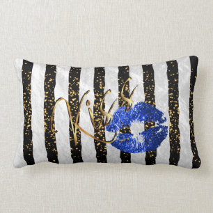 Black and White Stripes Kiss Me Lumbar Cushion
