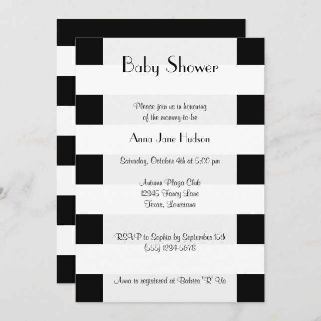 Black and White Stripes, Lines, Baby Shower Invitation (Front/Back)