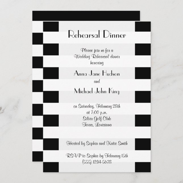 Black and White Stripes, Lines, Rehearsal Dinner Invitation (Front/Back)