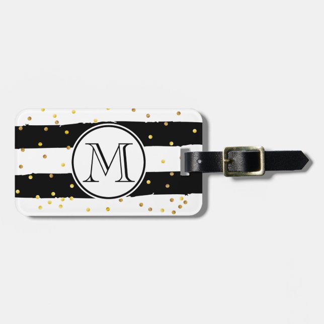 Black and White Stripes Luggage Tag (Front Horizontal)