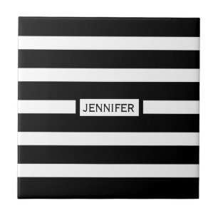 Black And White Stripes Modern Geometric Pattern Ceramic Tile