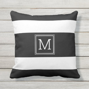 Black And White Stripes Modern Simple Monogram Cushion
