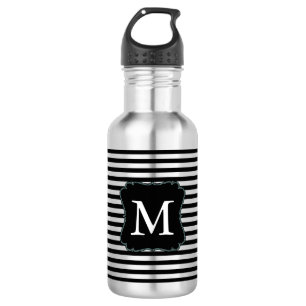 Black and White Stripes Monogram 532 Ml Water Bottle