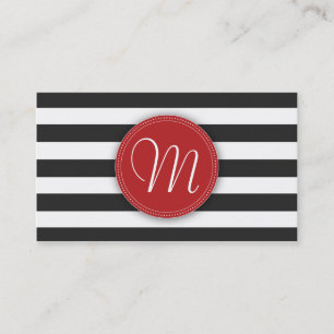 Black and White Stripes Monogram Business Card