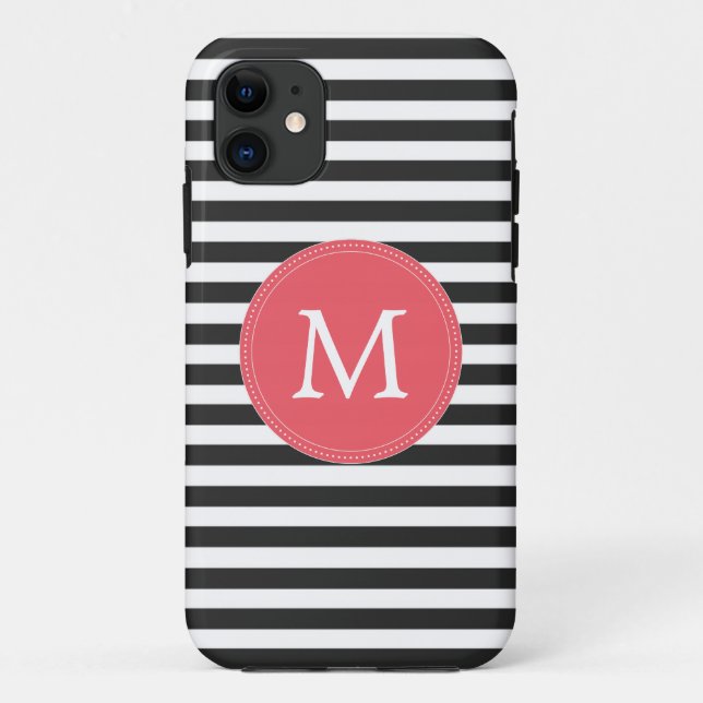 Black and White Stripes Monogram Iphone 5/5S Case (Back)