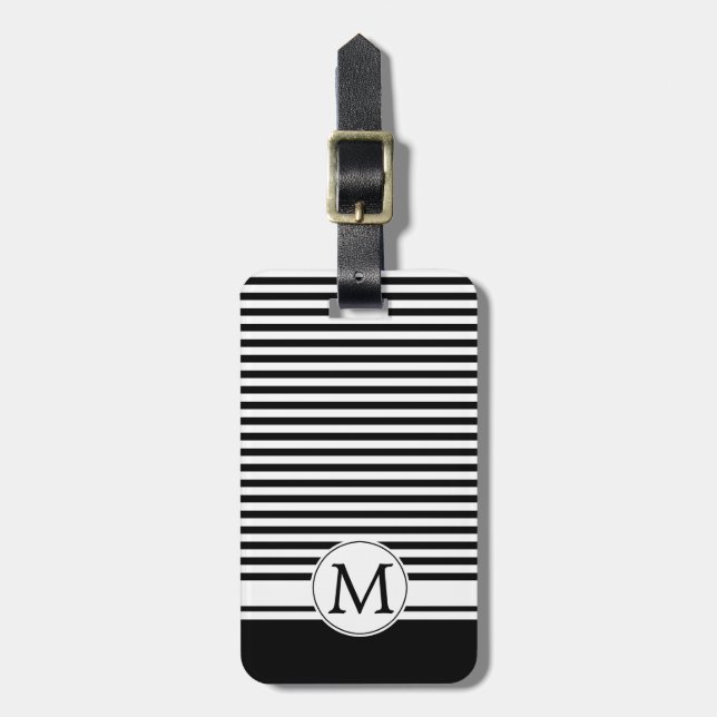Black and White Stripes Monogram Luggage Tag (Front Vertical)