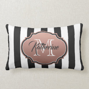 Black and White Stripes Monogram Lumbar Cushion