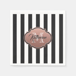 Black and White Stripes Monogram Napkin