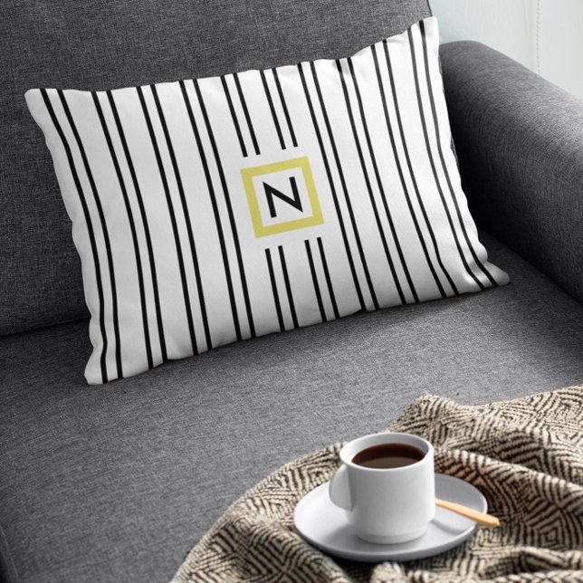 Black and White Stripes Monogram Polyester Pillow (Creator Uploaded)