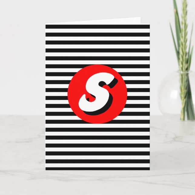 Black and white stripes Monogram S. Note Card (Front)