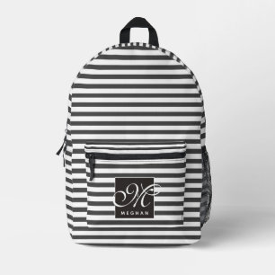Black and White Stripes - Monogrammed Printed Backpack